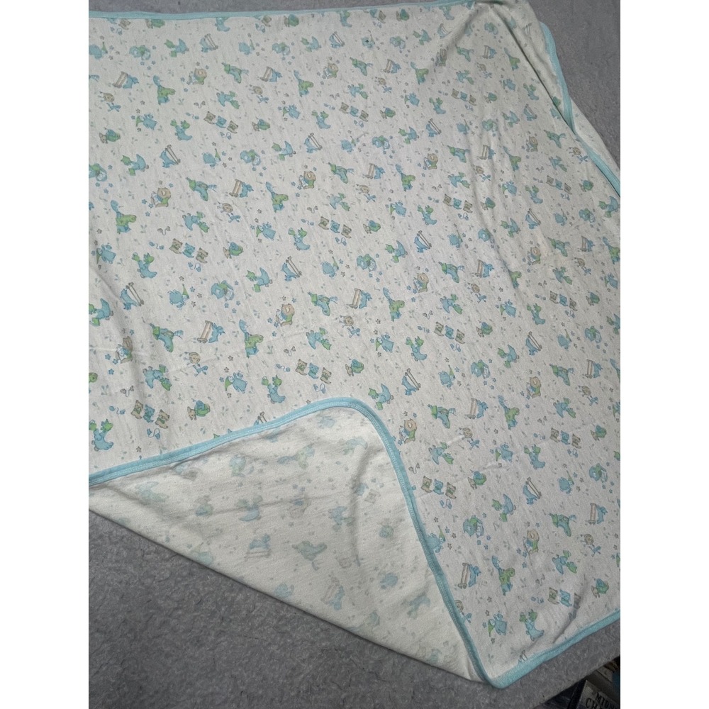 Vintage Carters Baby Blanket animal sheep Blue Green USA 36x36